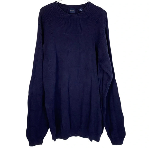 Arrow Other - Grandpa Oversized Sweater Mens XL Tall Navy Blue Pullover Windowpane Crewneck
